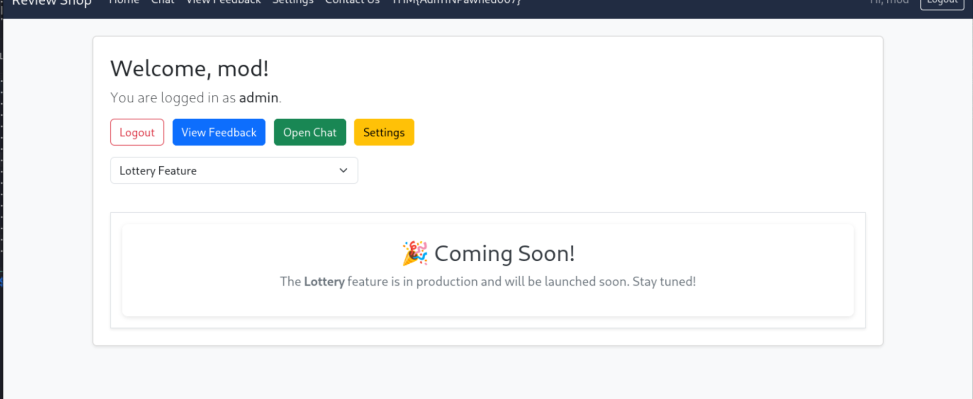 lottery Coming Soon page while staying on dashboard